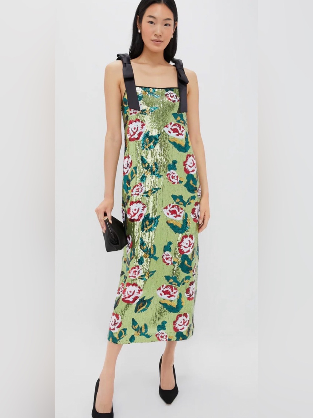 Tuckernuck Floral Sequin Roxy Dress Whimsy Sophisticated Green Black Size M